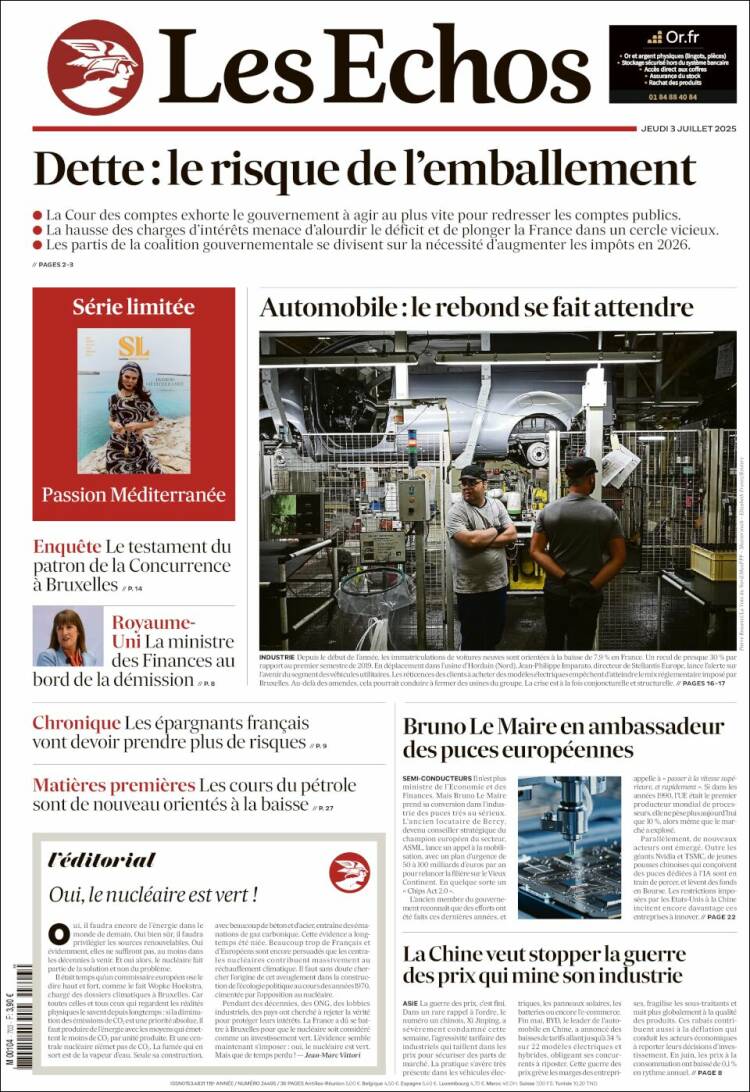 Portada de Les Echos (Francia)