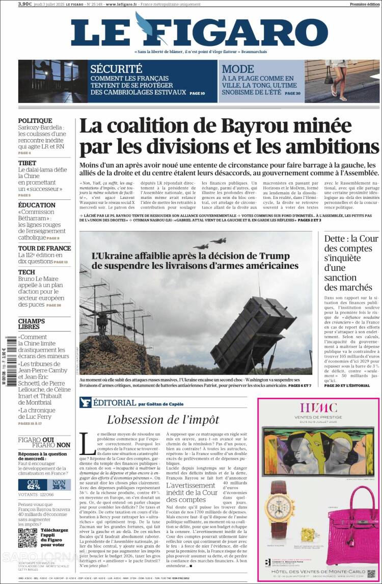 Portada de Le Figaro (Francia)