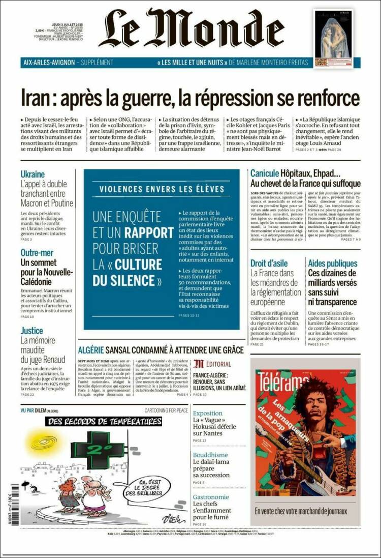 Portada de Le Monde (France)