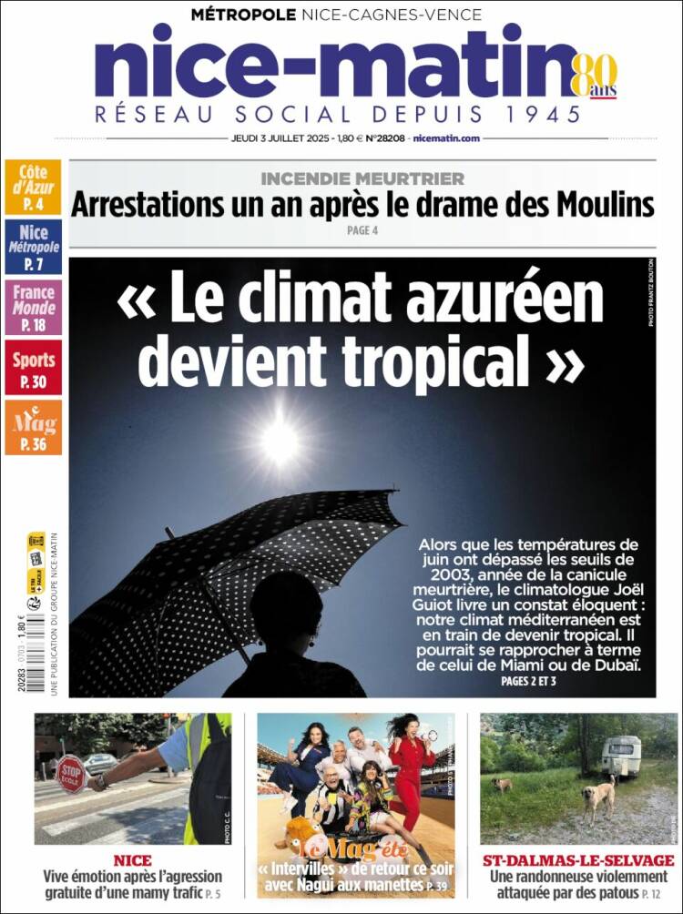 Portada de Nice-Matin (Francia)