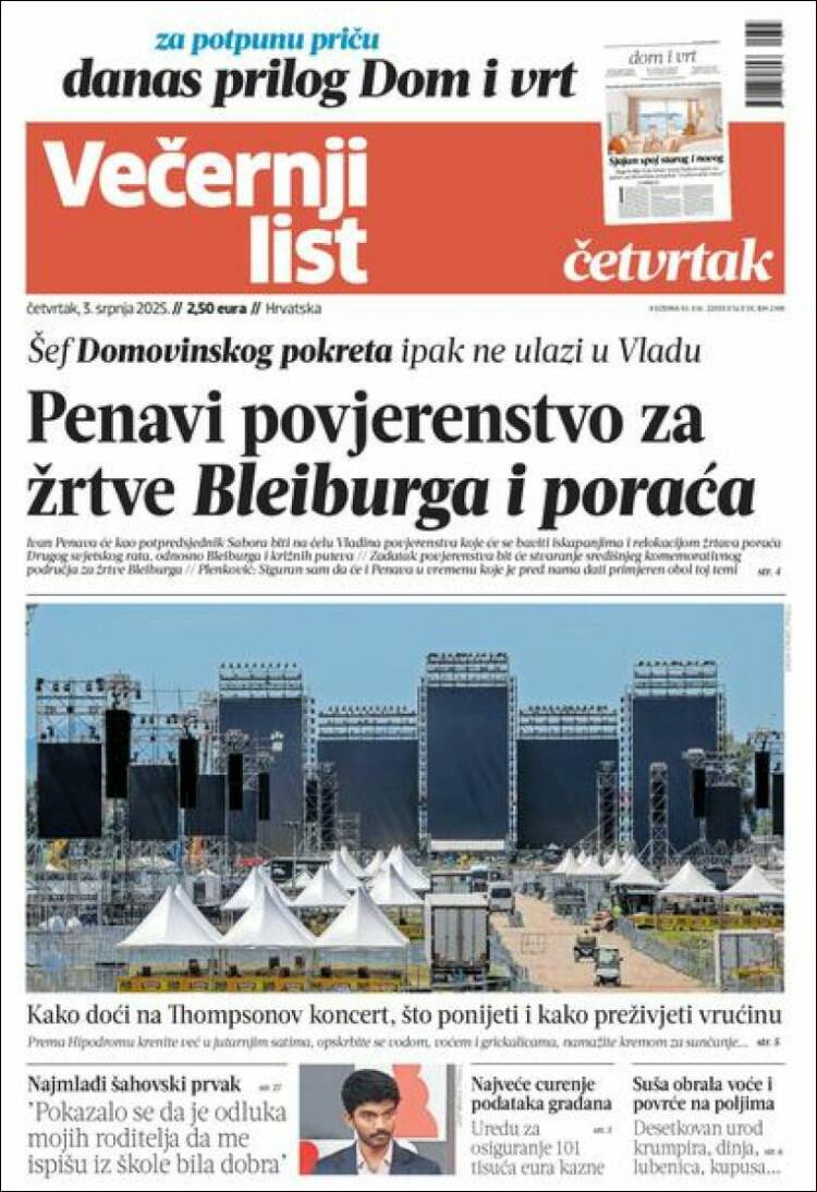 Portada de Večernji (Croatia)