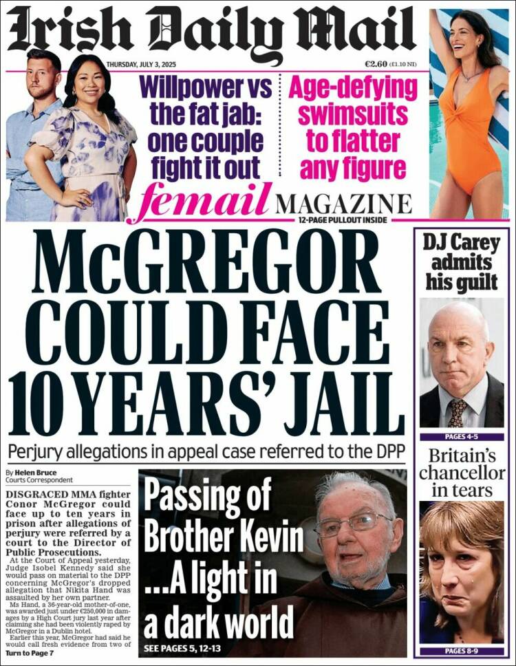 Portada de Irish Daily Mail (Ireland)