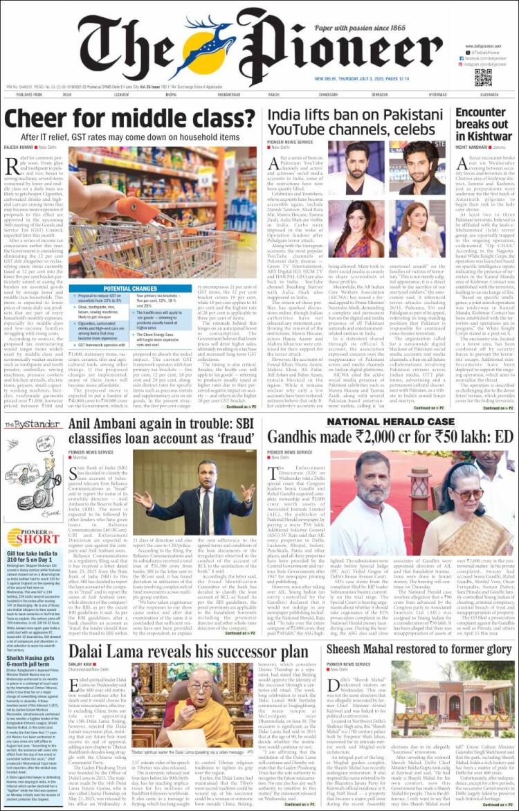 Portada de The Pioneer (India)