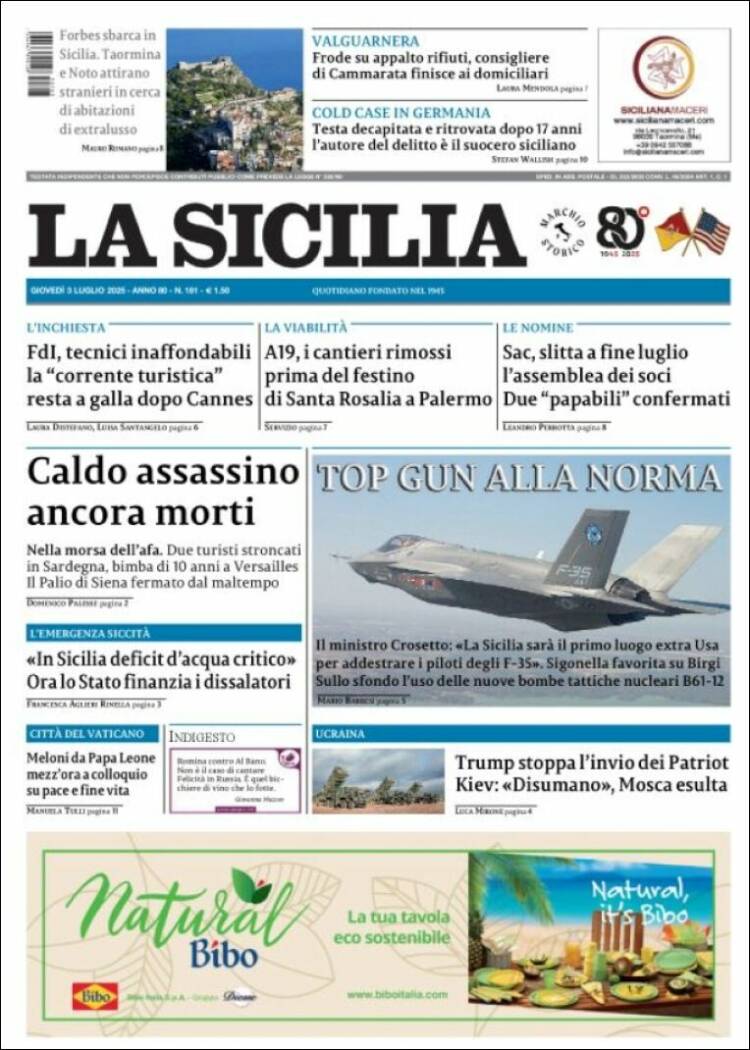 Portada de La Sicilia (Italia)