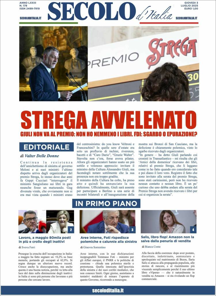Portada de Secolo d'Italia (Italia)