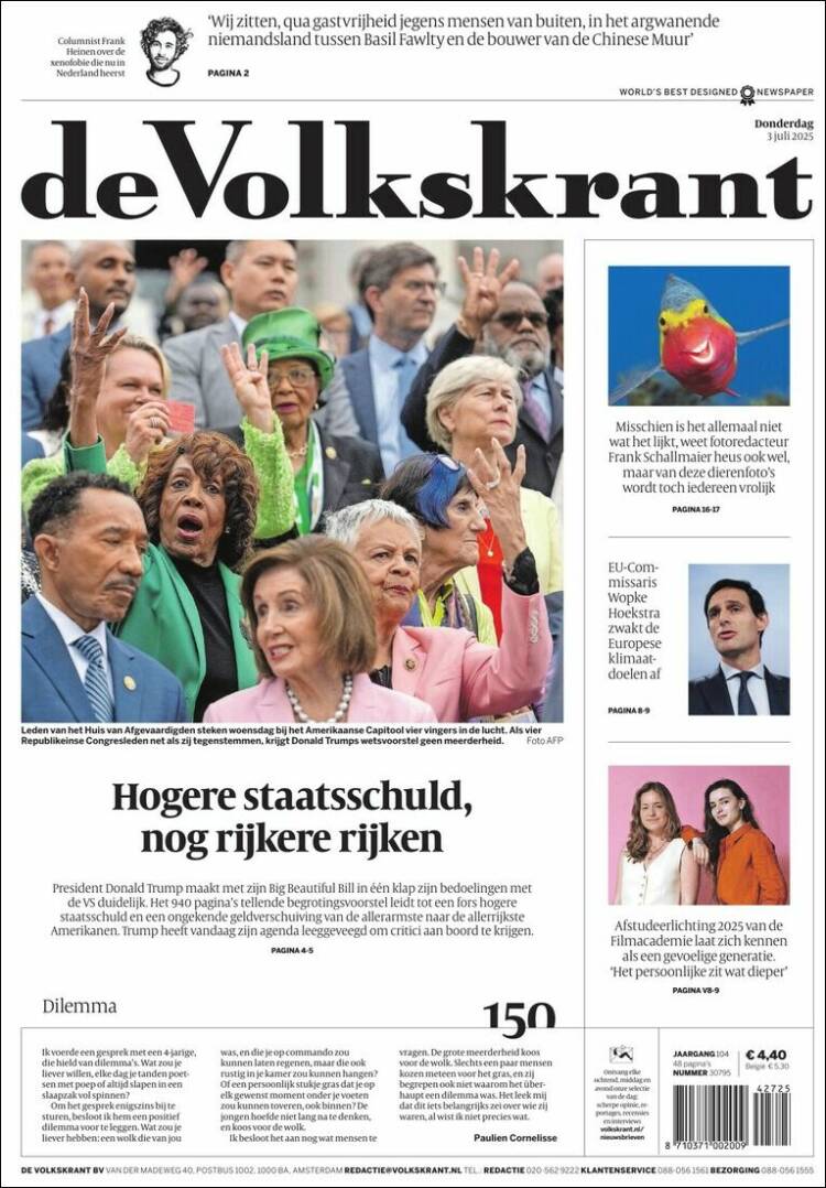 Portada de De Volkskrant (Países Bajos)