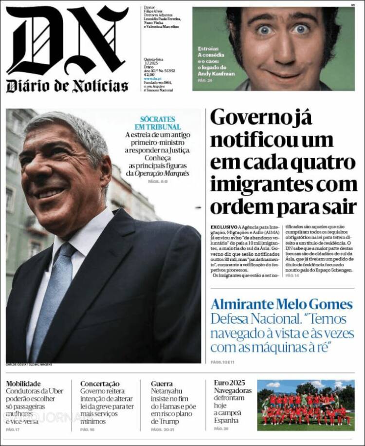 Portada de Diário de Noticias (Portugal)