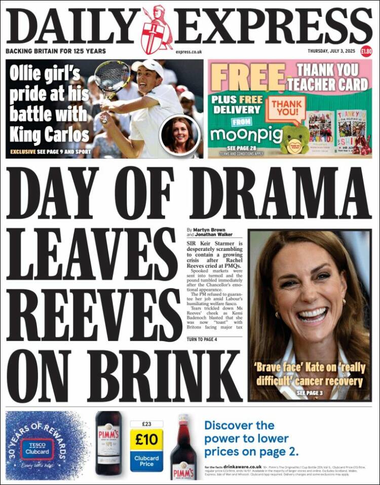 Portada de Daily Express (Reino Unido)