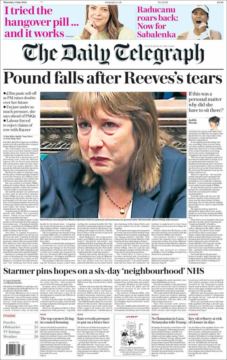 Portada de Daily Telegraph (Reino Unido)