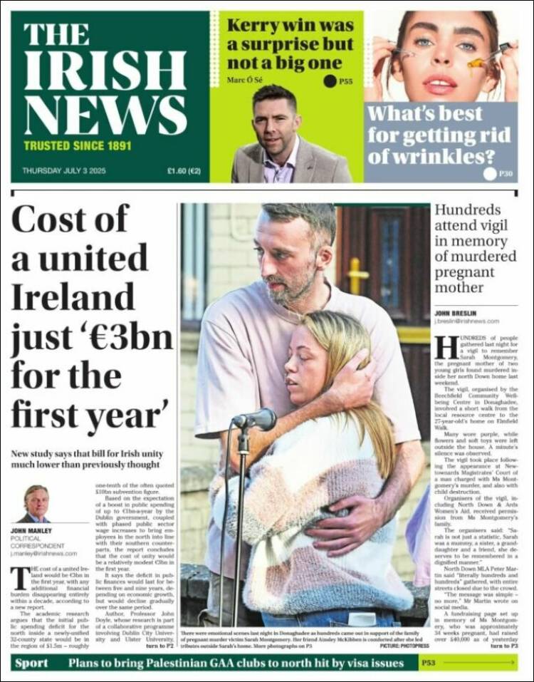 Portada de Irish News (Reino Unido)