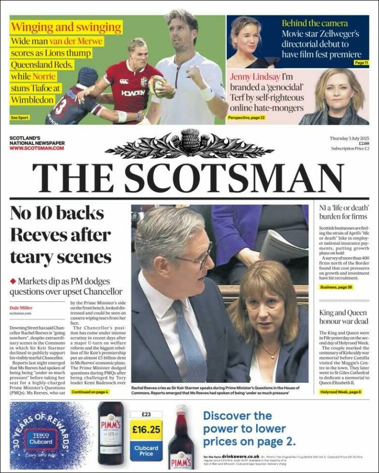 Portada de The Scotsman (Reino Unido)