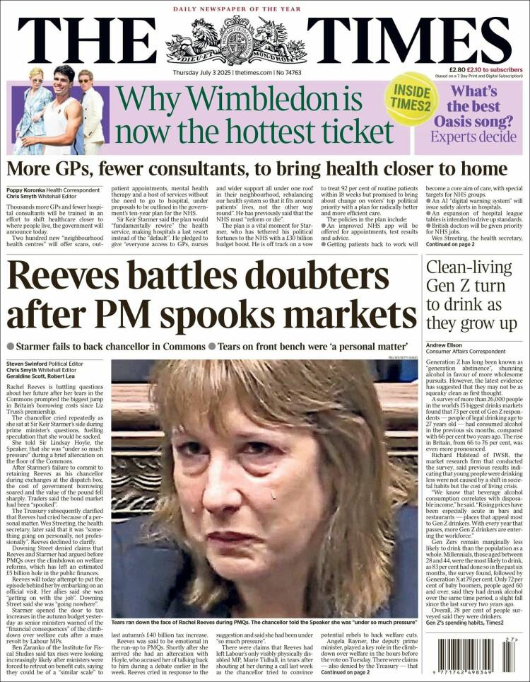 Portada de The Times (Reino Unido)