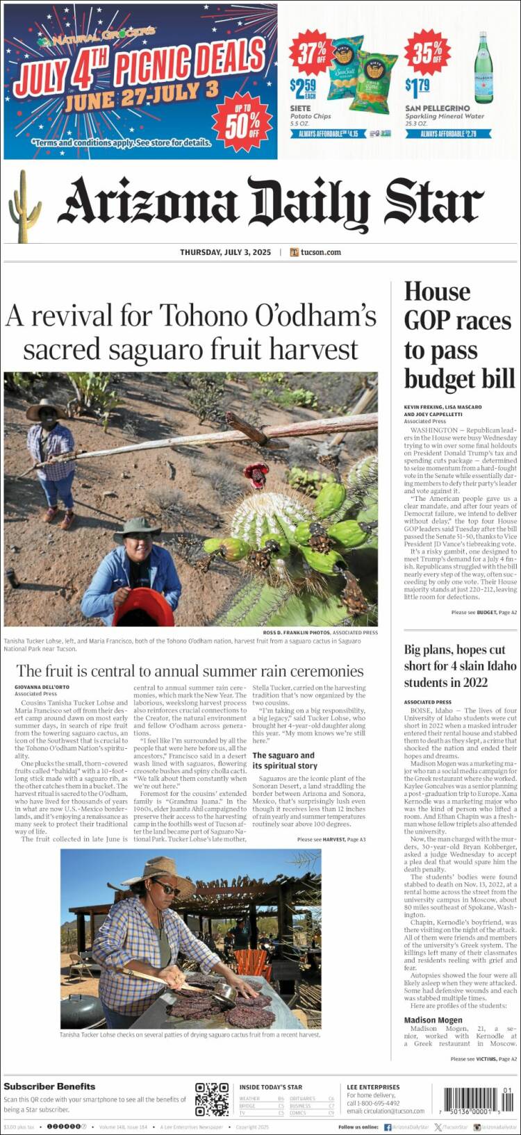 Portada de Arizona Daily Star (USA)