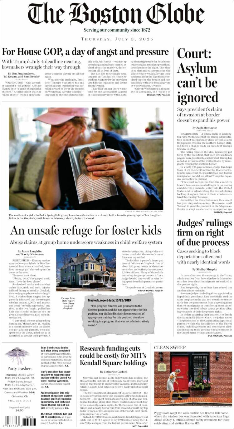 Portada de Boston Globe (États-Unis)