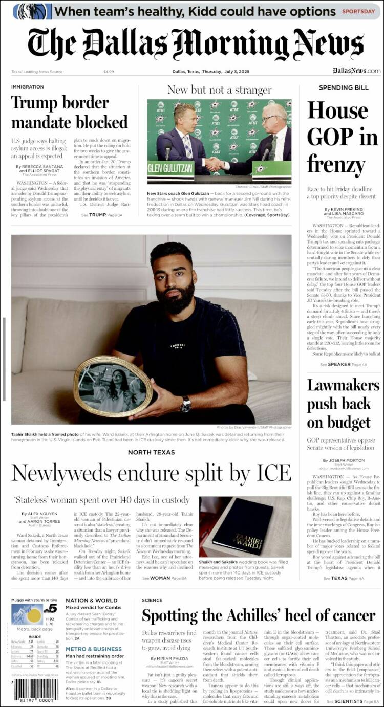 Portada de Dallas Morning News (USA)