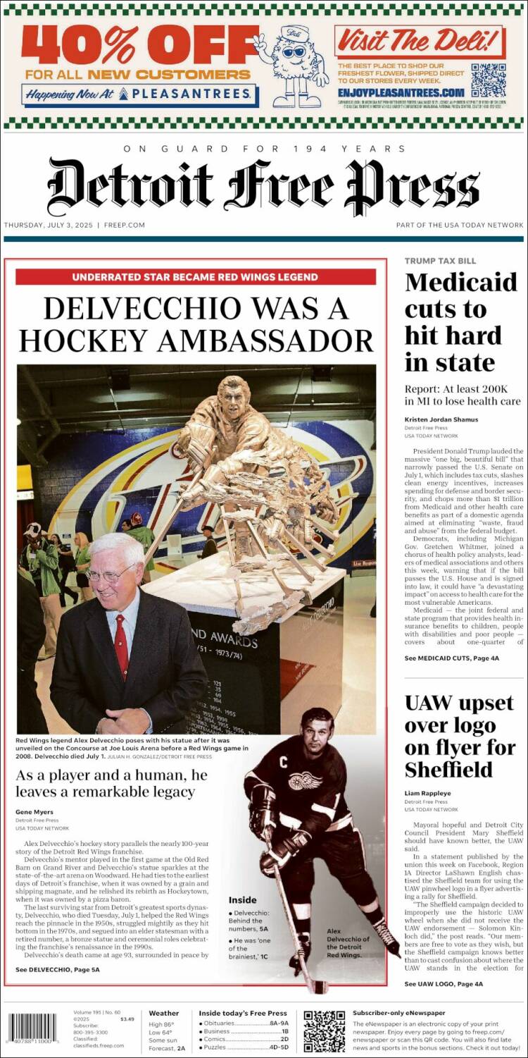 Portada de Detroit Free Press (USA)