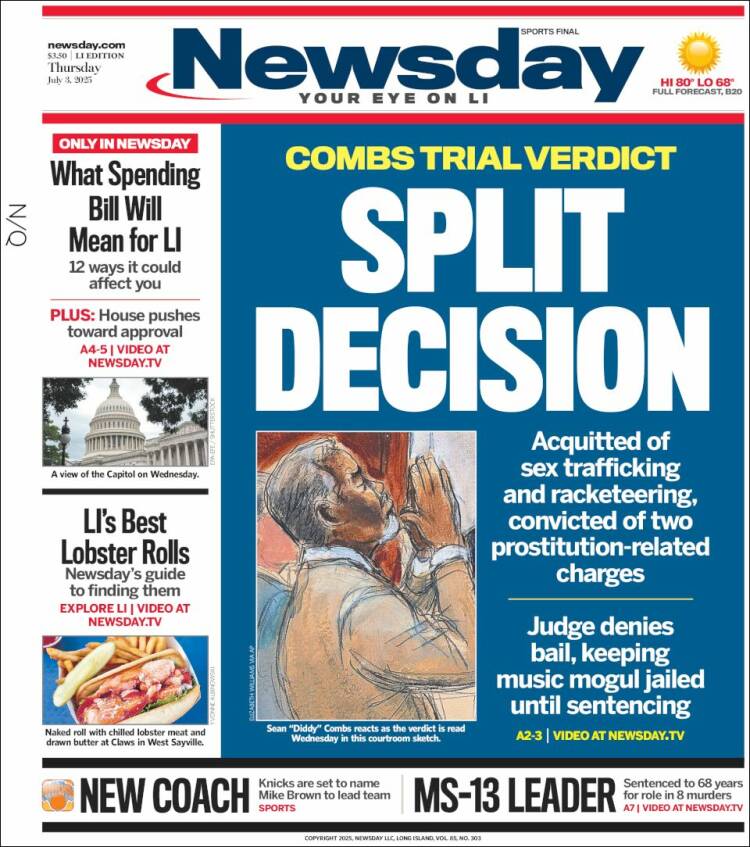 Portada de Newsday (USA)