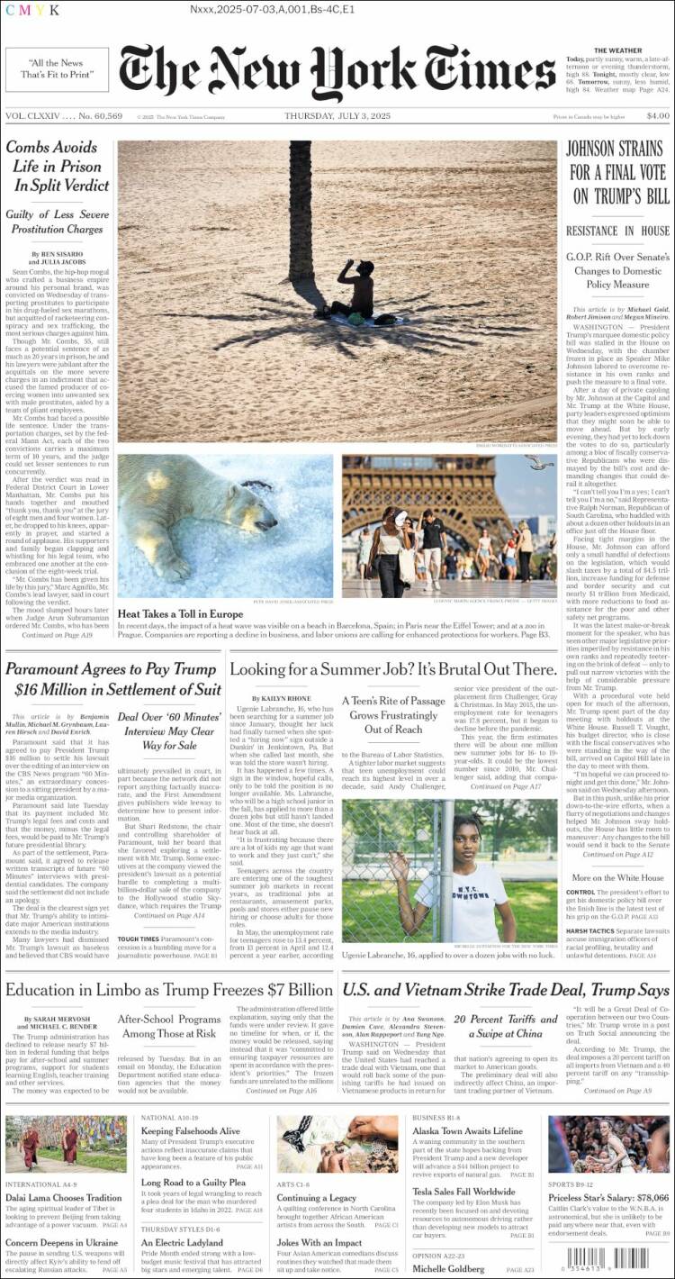Portada de New York Times (USA)