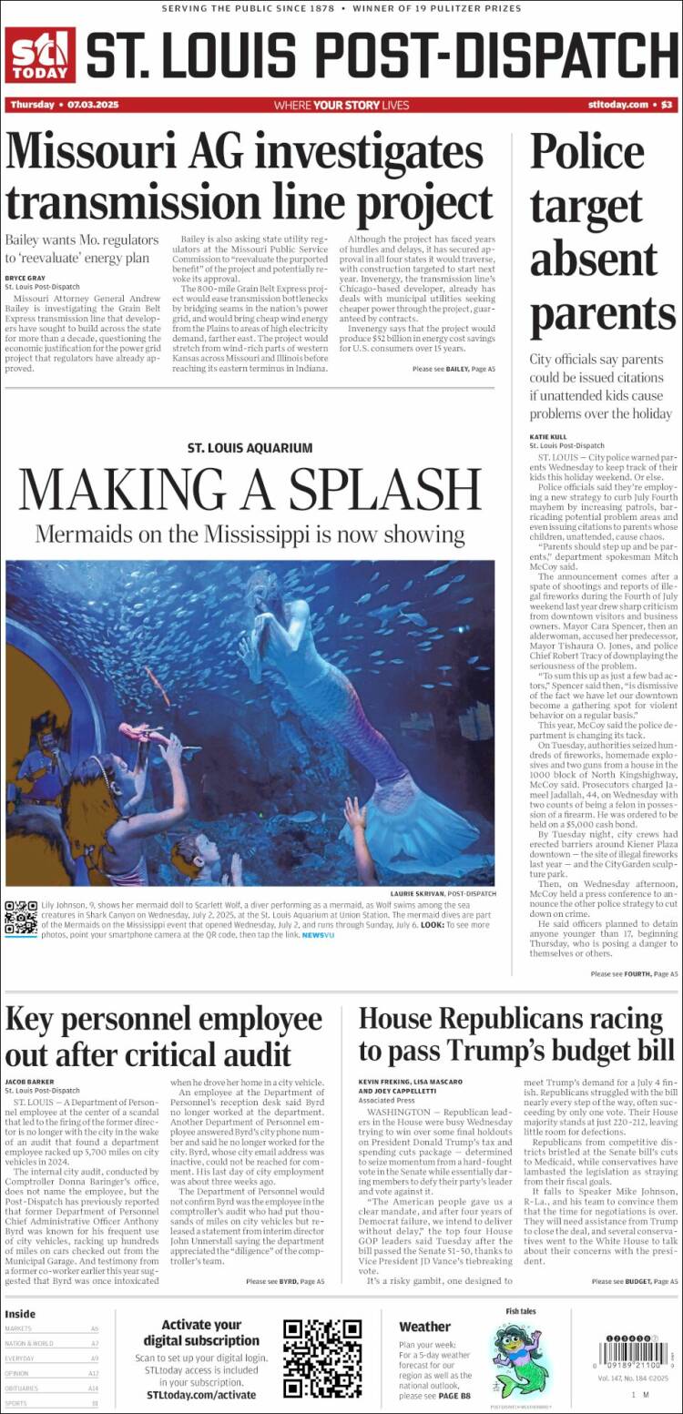 Portada de St. Louis Post-Dispatch (USA)