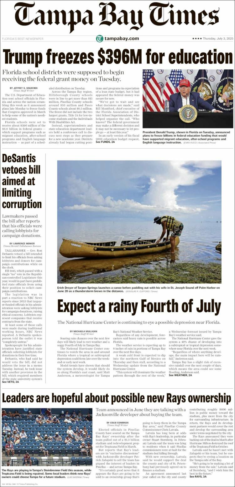 Portada de Tampa Bay Times (USA)
