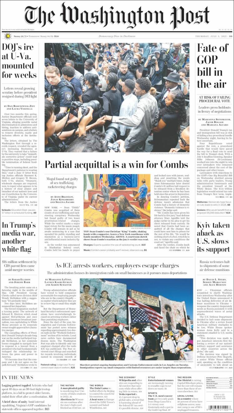 Portada de The Washington Post (USA)