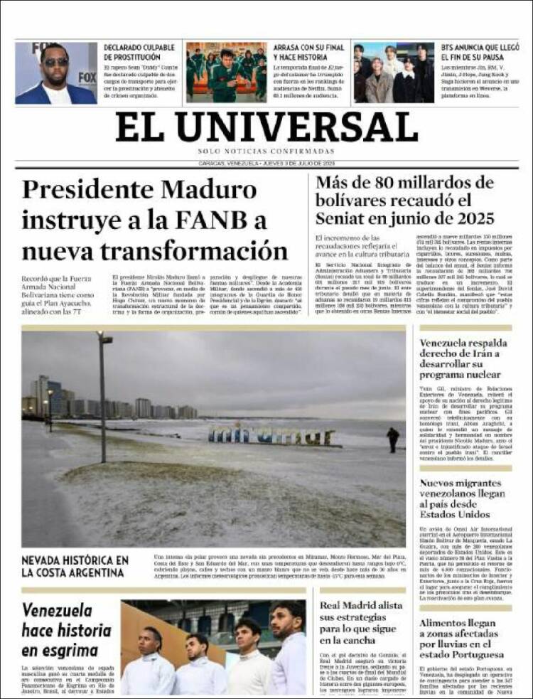 Portada de Universal (Venezuela)