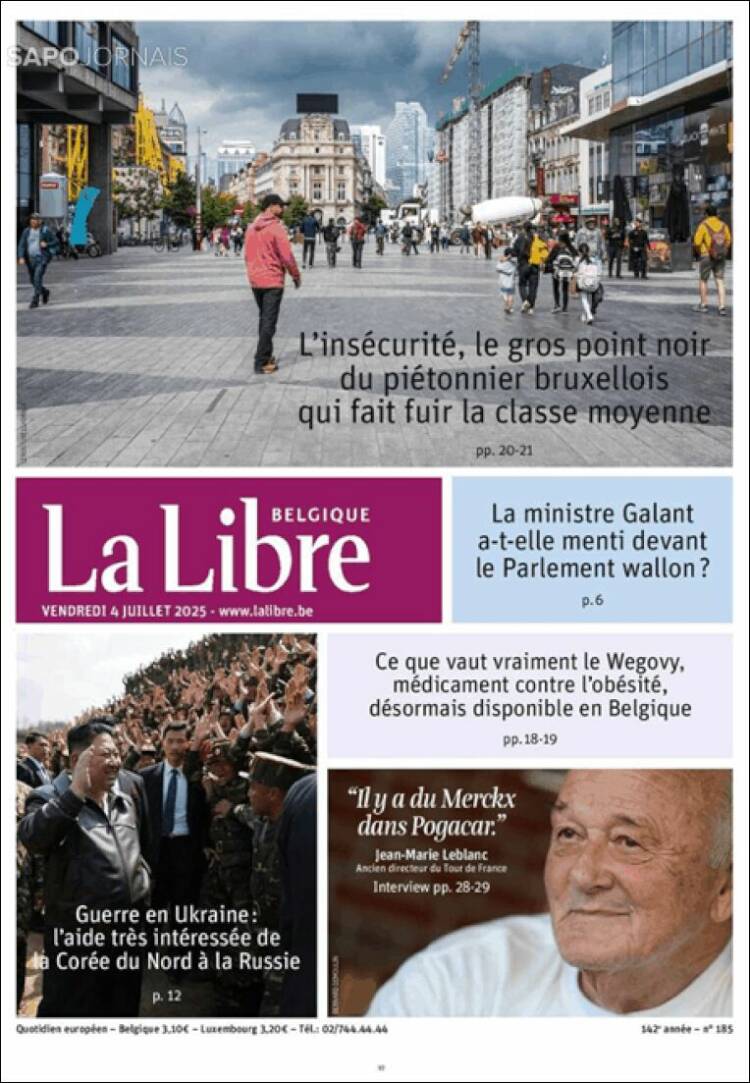 Portada de La Libre.be (Bélgica)