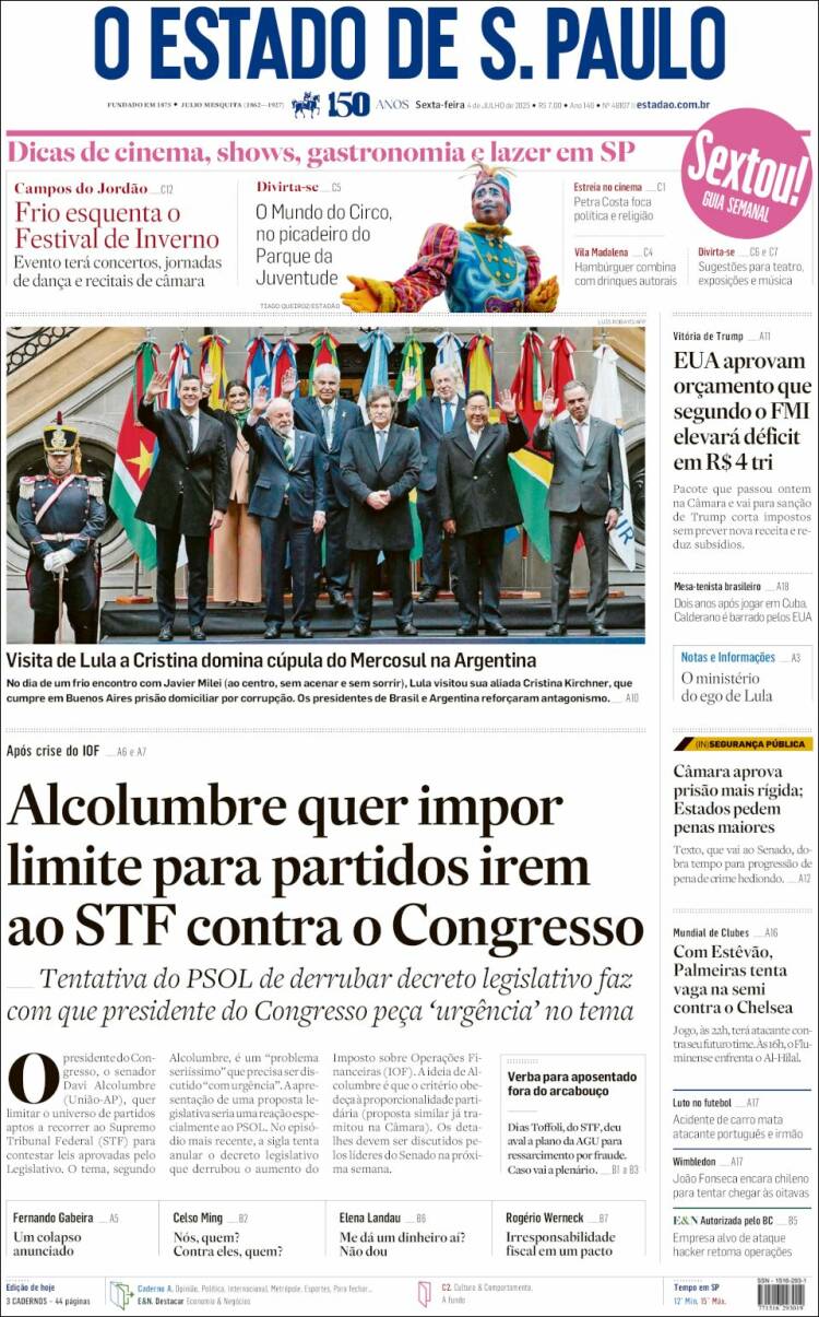 Portada de O Estado de São Paulo (Brasil)