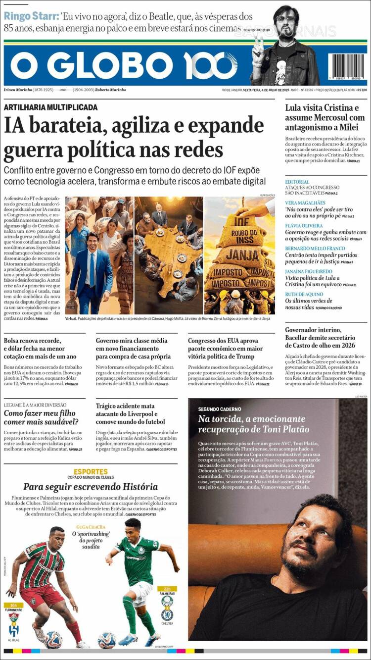 Portada de O Globo (Brasil)