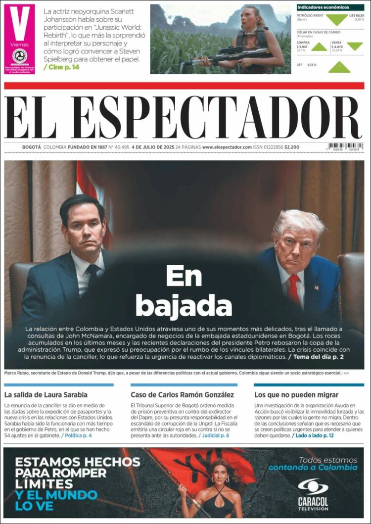 Portada de El Espectador (Colombia)