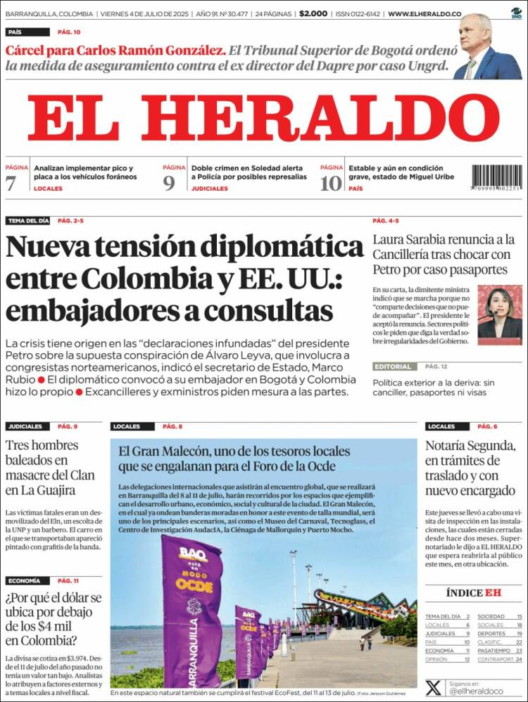 Portada de El Heraldo (Colombia)