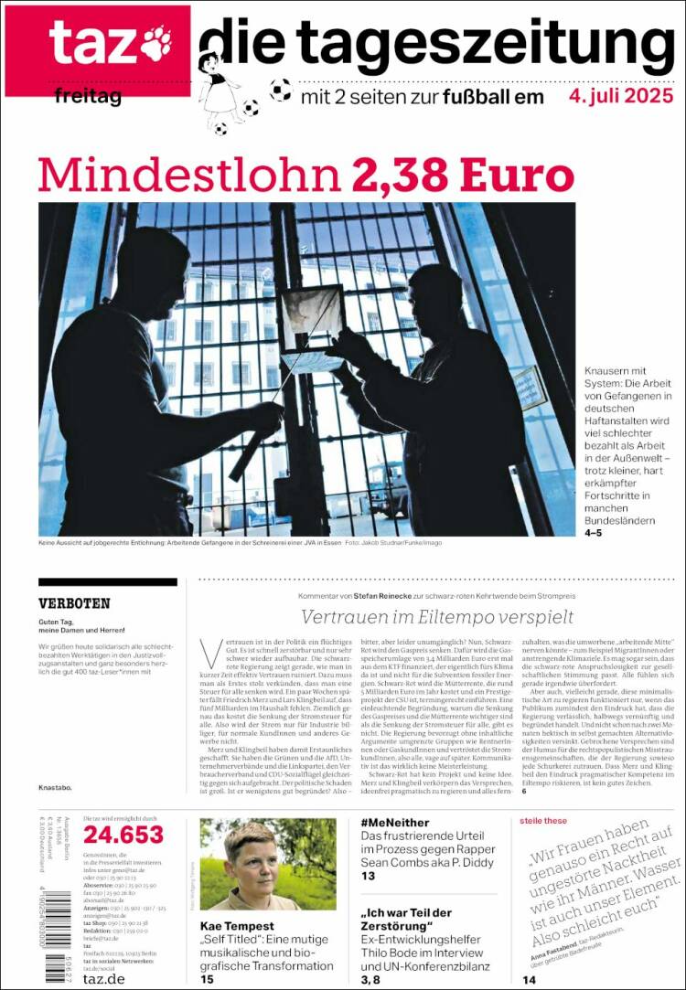 Portada de Die Tageszeitung (Alemania)