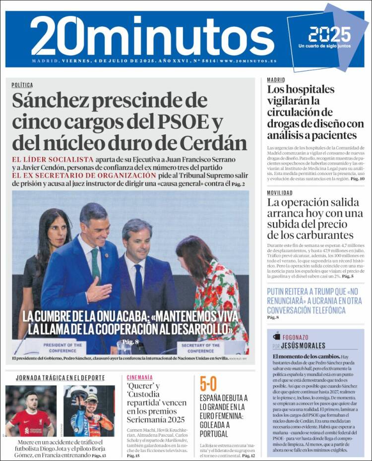 Portada de 20 Minutos - Madrid (España)