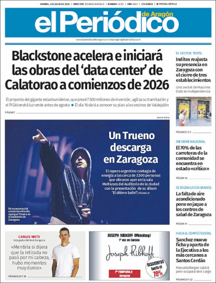 Portada de El Periódico de Aragón (España)