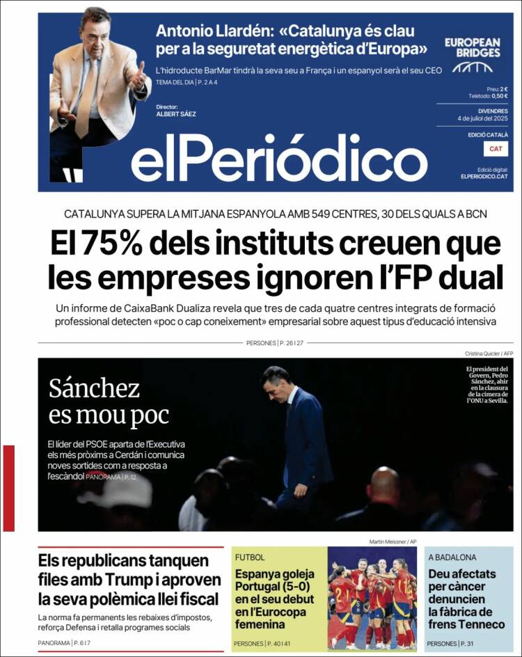 Portada de El Periódico de Catalunya (Spain)