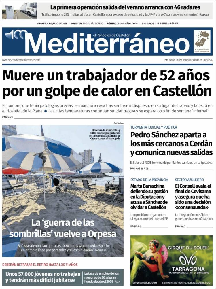 Portada de El Periódico Mediterraneo (España)