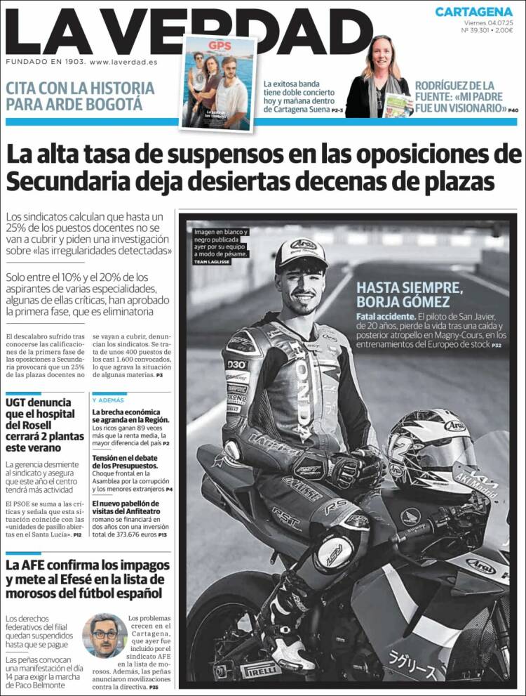 Portada de La Verdad de Cartagena (España)