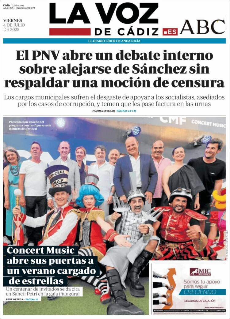 Portada de La Voz de Cádiz (España)