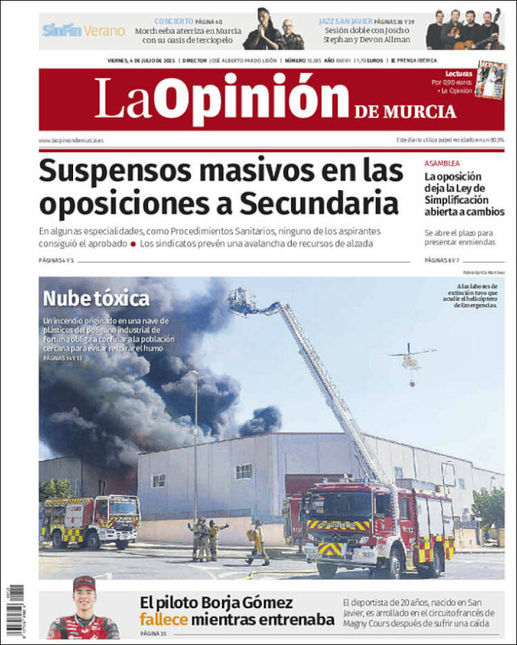 Portada de La Opinión de Murcia (España)