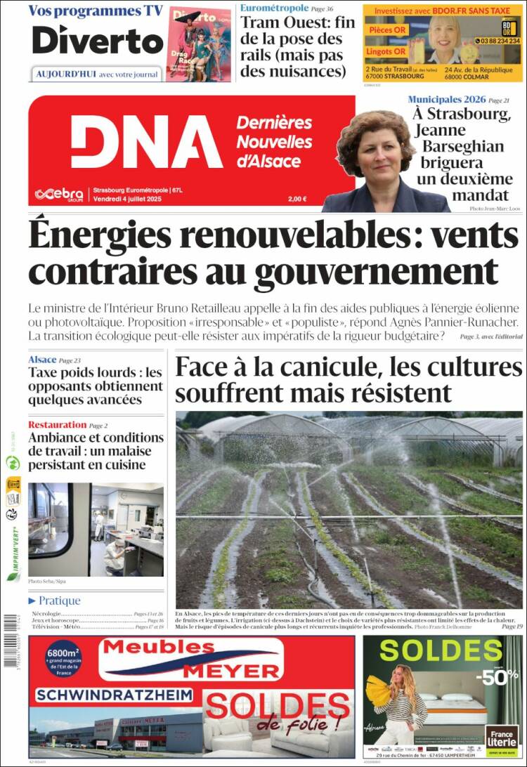 Portada de Les Dernières Nouvelles d'Alsace (Francia)