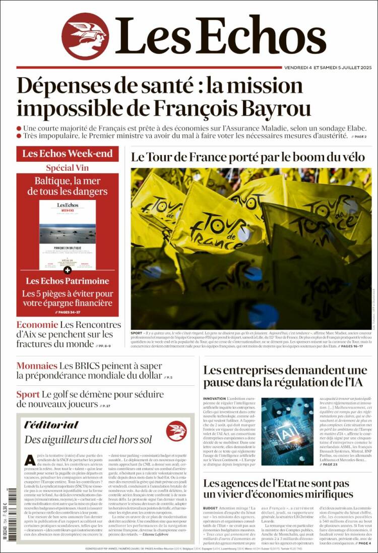 Portada de Les Echos (Francia)