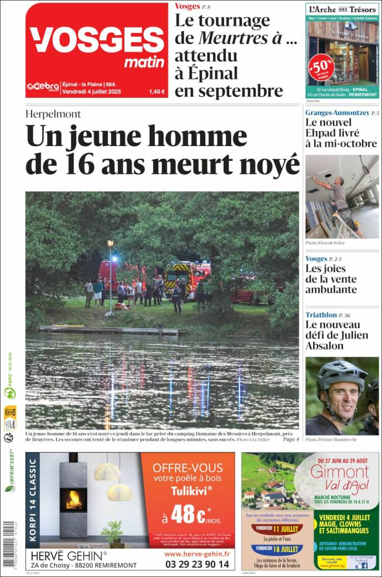 Portada de Vosges Matin (Francia)