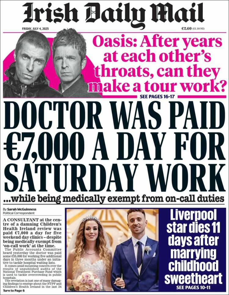 Portada de Irish Daily Mail (Irlanda)
