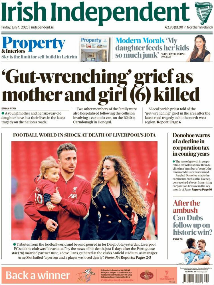 Portada de Irish Independent (Irlanda)