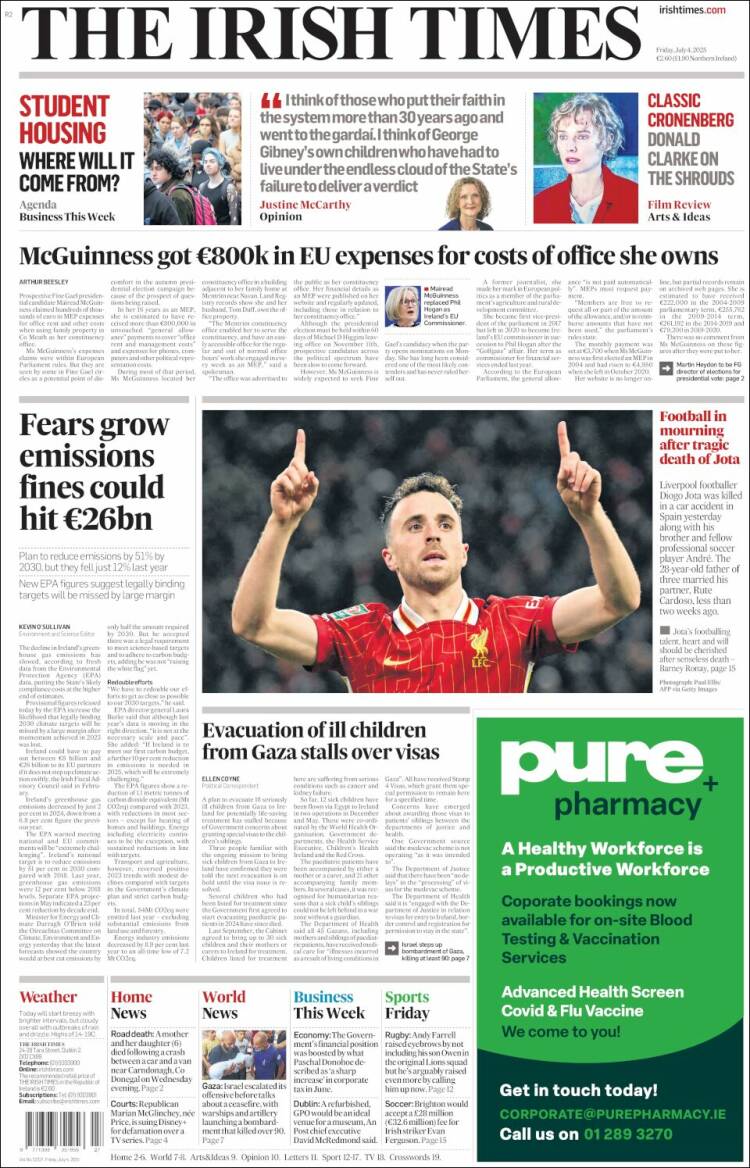 Portada de Irish Times (Irlanda)