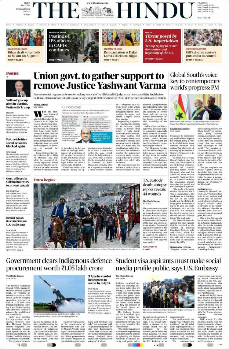 Portada de The Hindu (India)