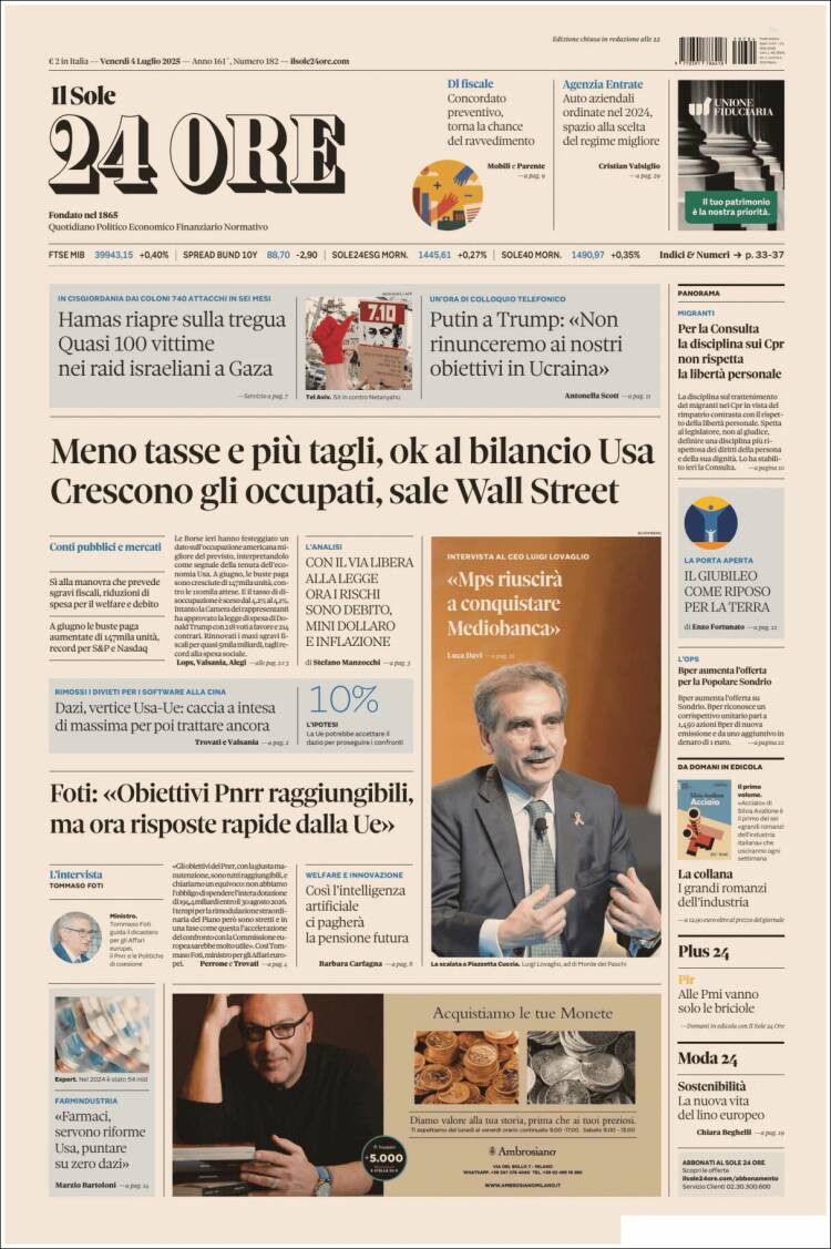 Portada de Il Sole 24 ORE (Italia)