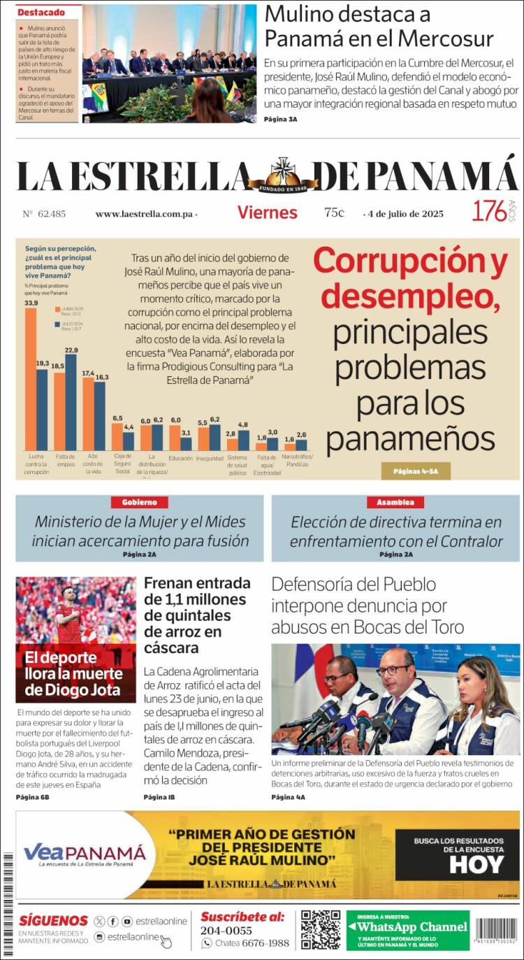Portada de La Estrella de Panamá (Panamá)