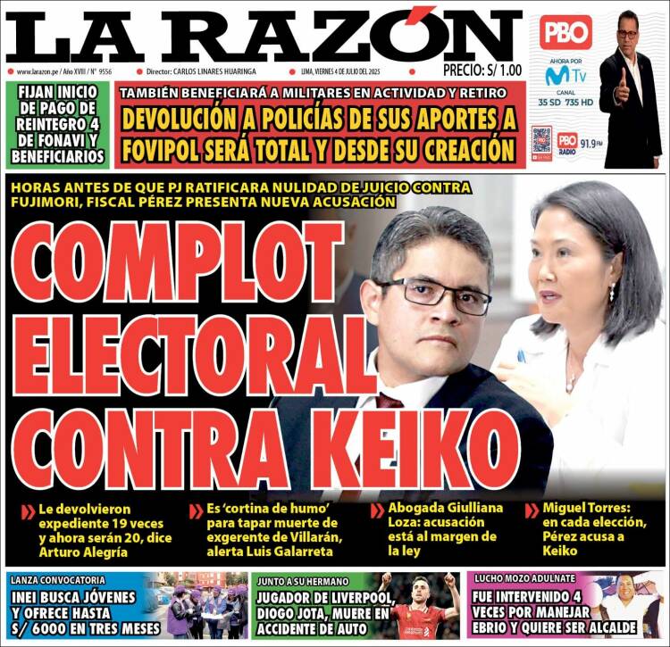 Portada de La Razón (Peru)