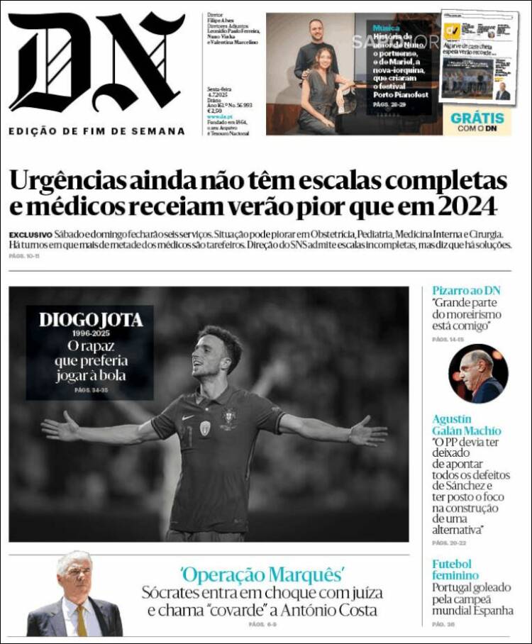 Portada de Diário de Noticias (Portugal)